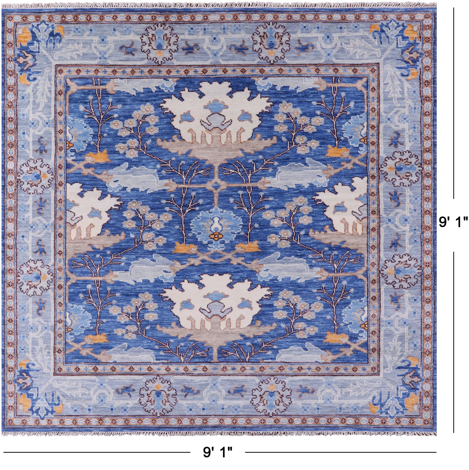 Blue Square Turkish Oushak Handmade Wool Rug - 9' 1" X 9' 1" - Golden Nile