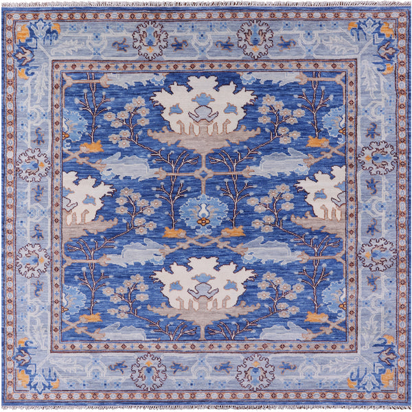 Blue Square Turkish Oushak Handmade Wool Rug - 9' 1" X 9' 1" - Golden Nile
