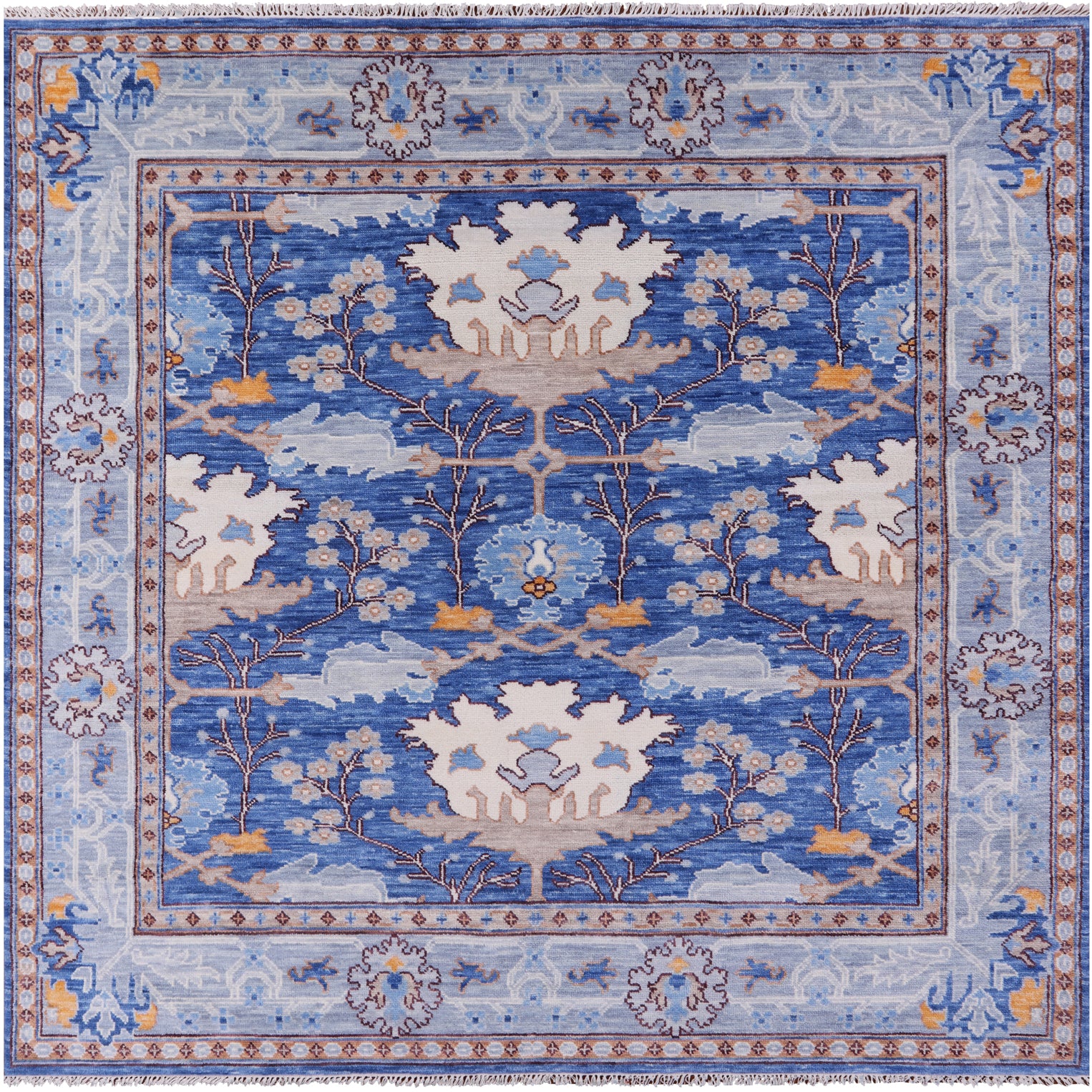 Blue Square Turkish Oushak Handmade Wool Rug - 9' 1" X 9' 1" - Golden Nile