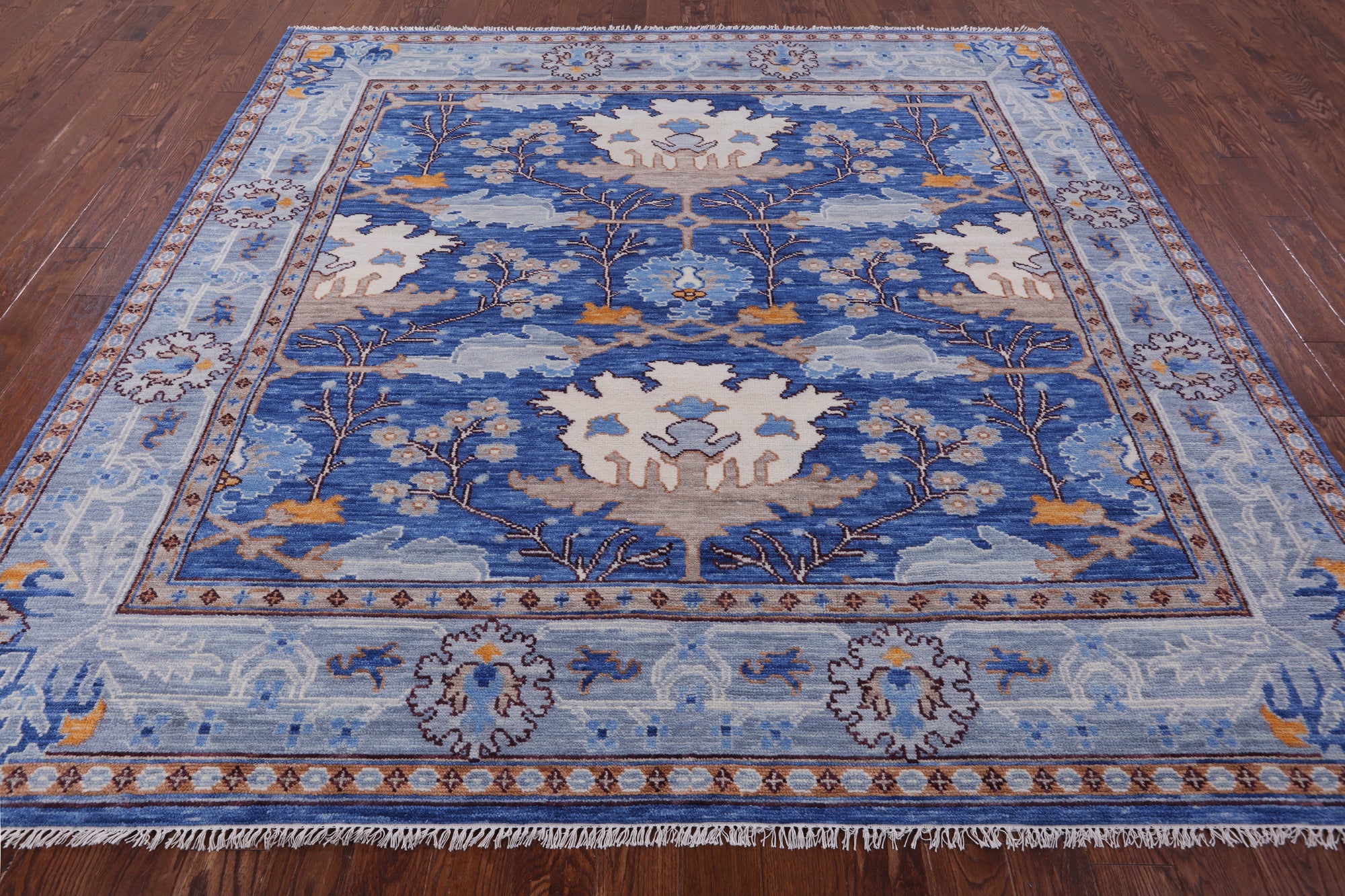 Blue Square Turkish Oushak Handmade Wool Rug - 9' 1" X 9' 1" - Golden Nile