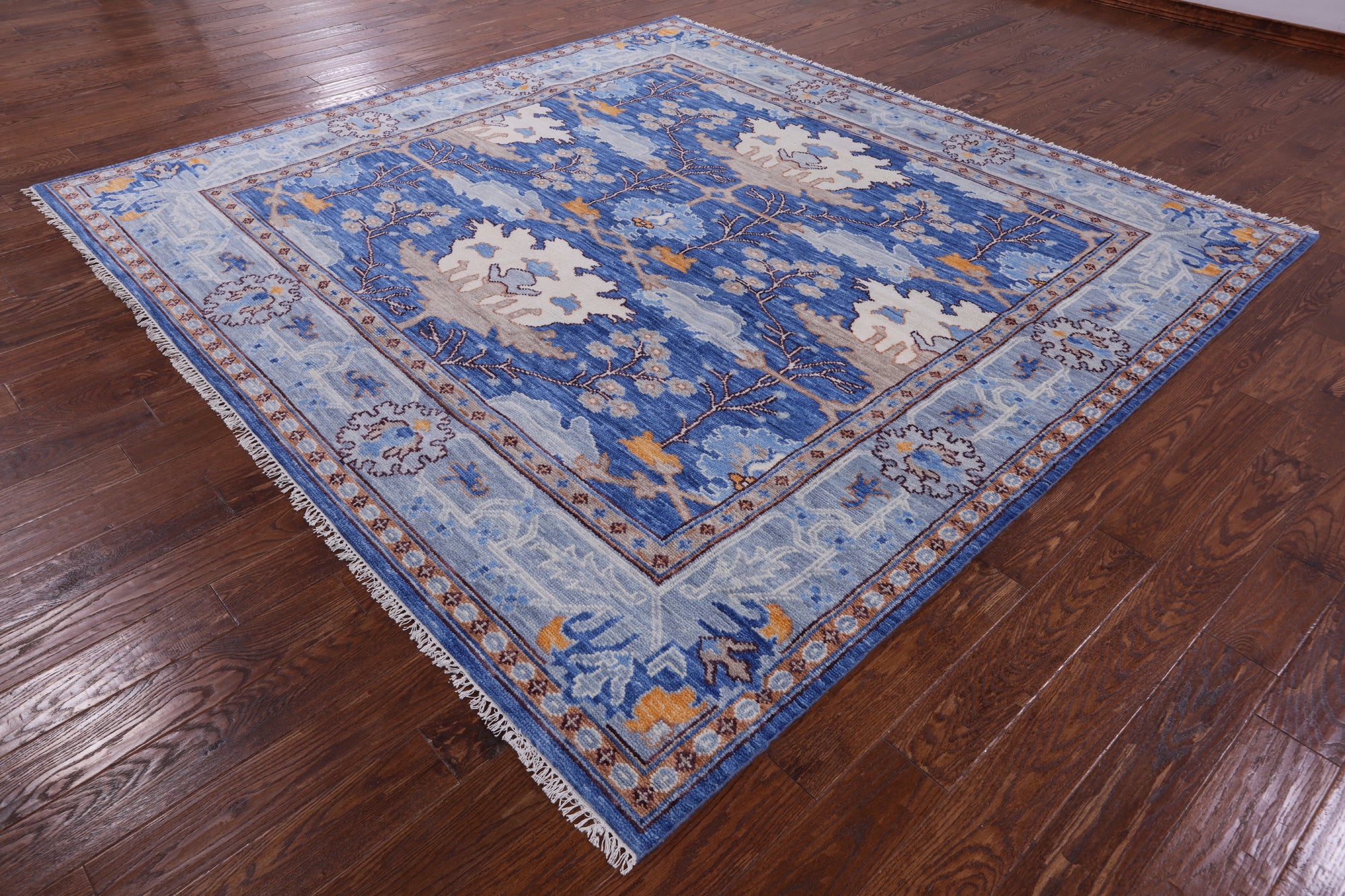 Blue Square Turkish Oushak Handmade Wool Rug - 9' 1" X 9' 1" - Golden Nile