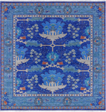 Blue Square Turkish Oushak Hand Knotted Wool Rug - 7' 1" X 7' 1" - Golden Nile