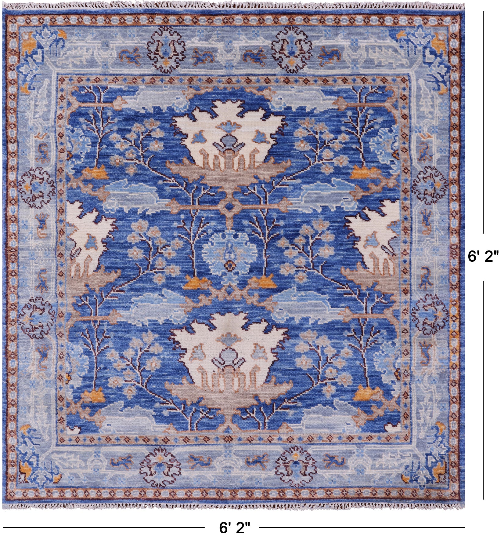 Blue Square Turkish Oushak Handmade Wool Rug - 6' 2" X 6' 2" - Golden Nile