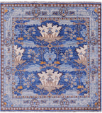 Blue Square Turkish Oushak Handmade Wool Rug - 6' 2" X 6' 2" - Golden Nile