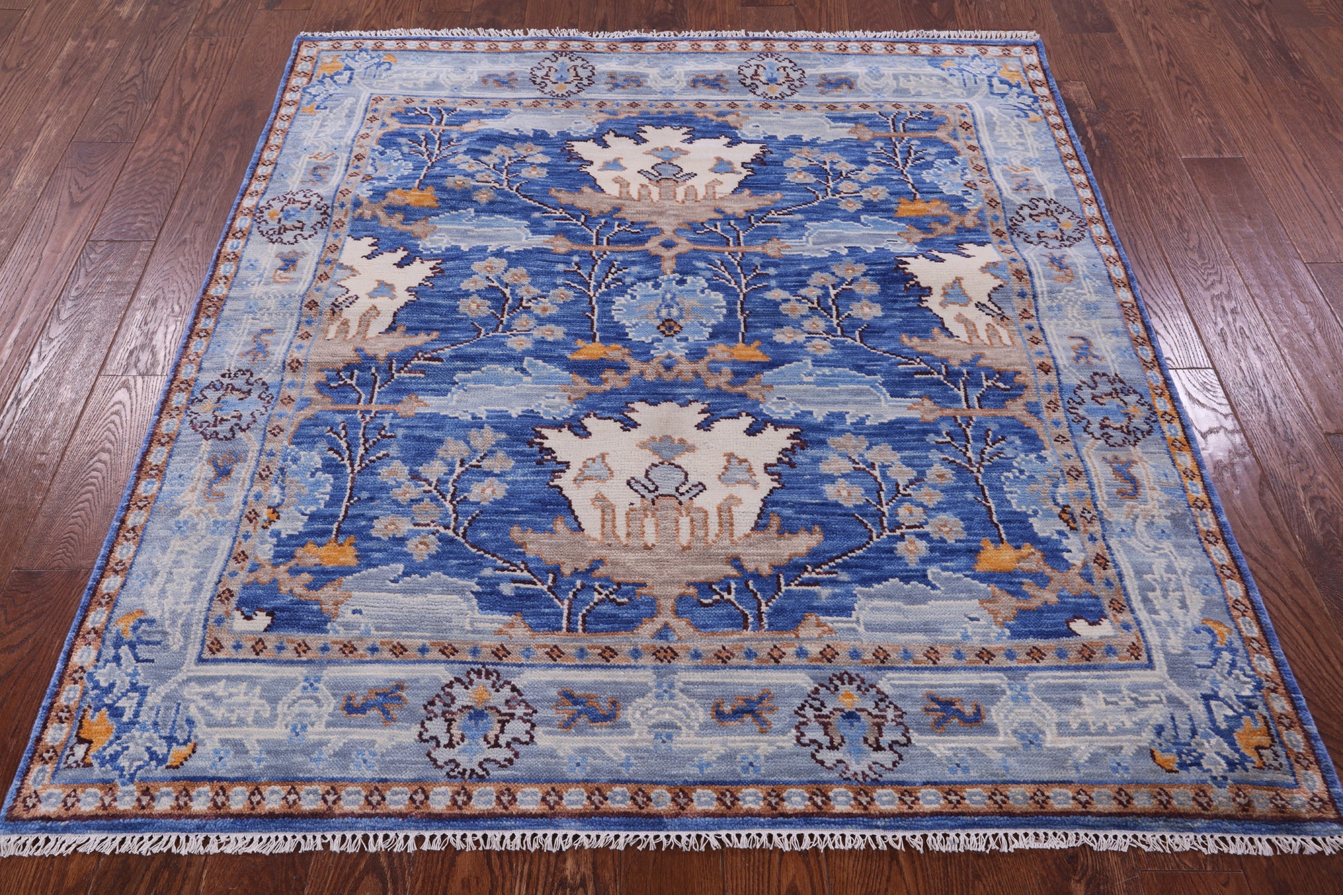 Blue Square Turkish Oushak Handmade Wool Rug - 6' 2" X 6' 2" - Golden Nile