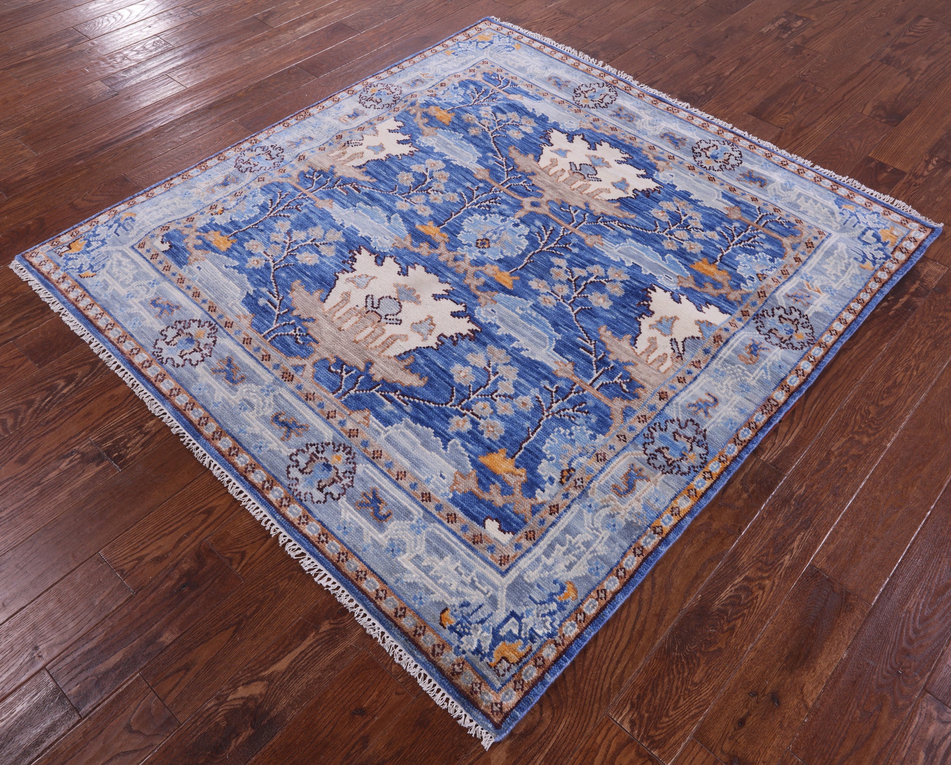 Blue Square Turkish Oushak Handmade Wool Rug - 6' 2" X 6' 2" - Golden Nile
