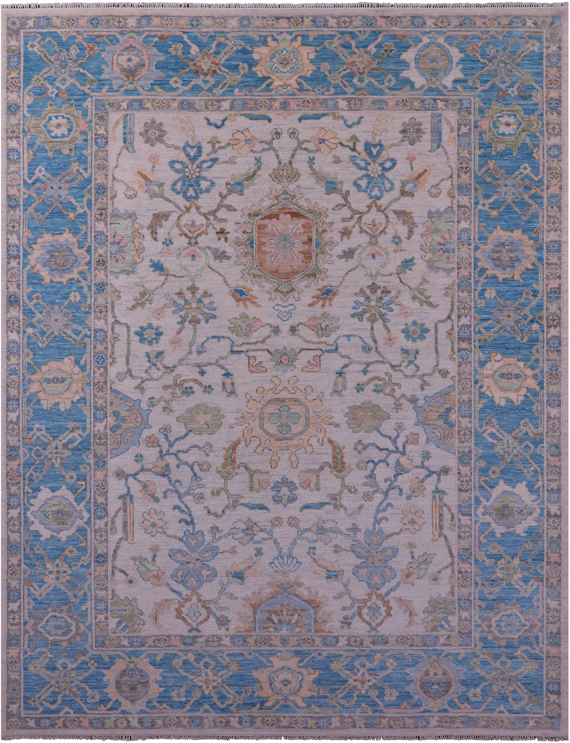 Ivory Turkish Oushak Handmade Wool Rug - 9' 3" X 12' 2" - Golden Nile