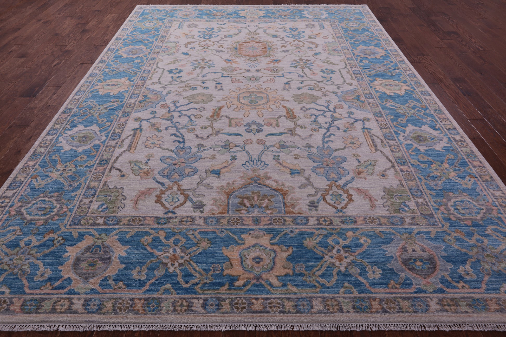 Ivory Turkish Oushak Handmade Wool Rug - 9' 3" X 12' 2" - Golden Nile