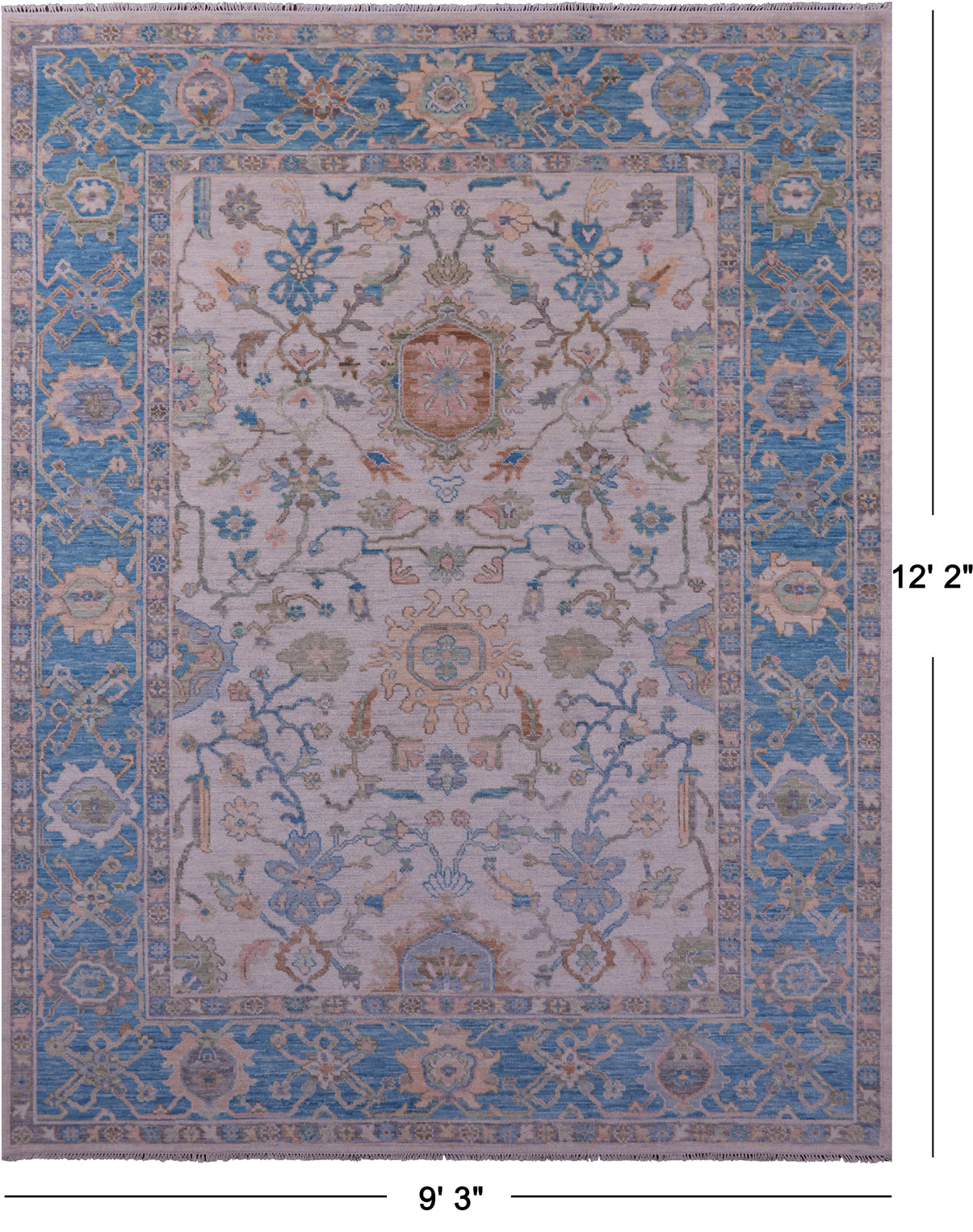 Ivory Turkish Oushak Handmade Wool Rug - 9' 3" X 12' 2" - Golden Nile