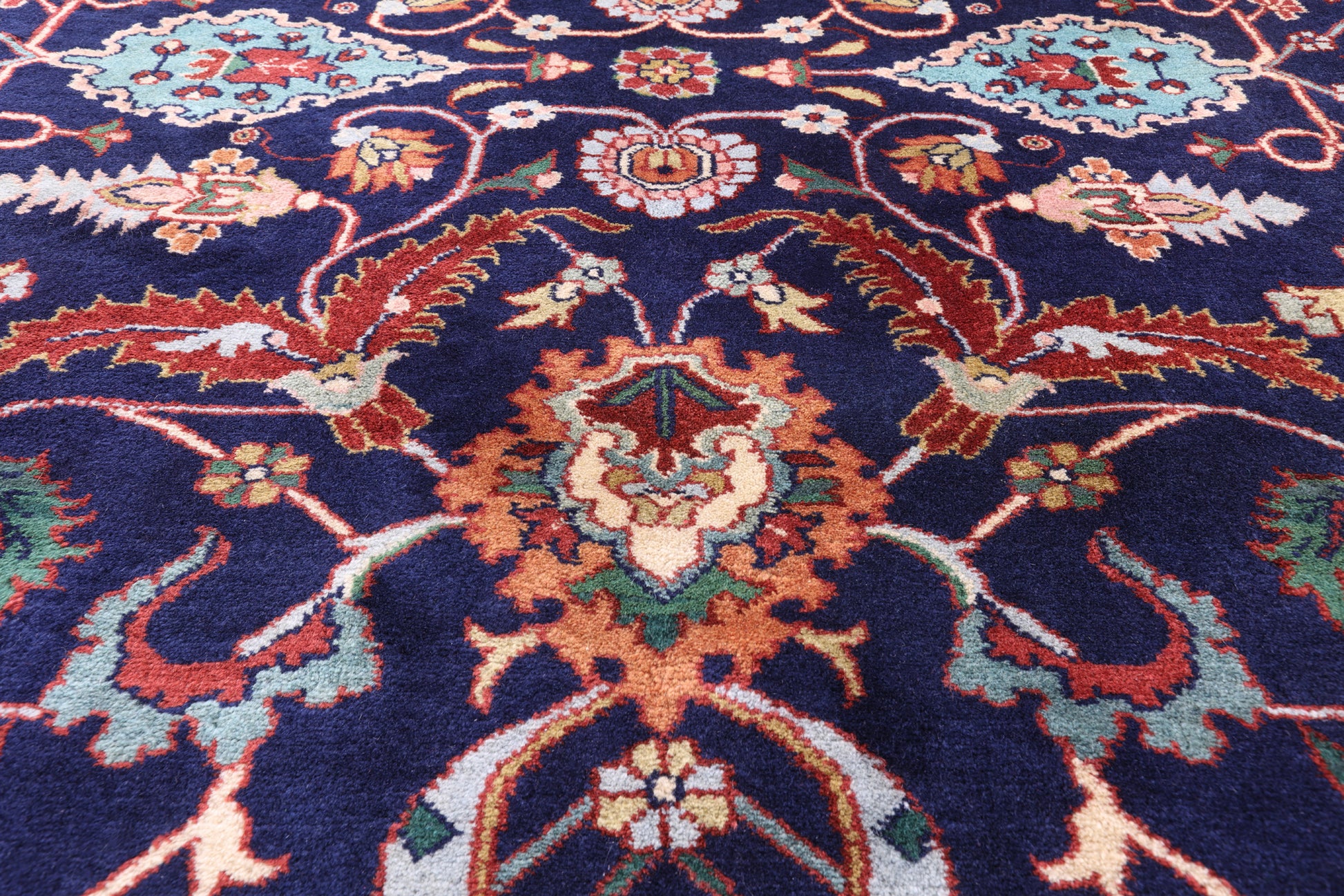 Blue Persian Fine Serapi Hand Knotted Wool Rug - 9' 0" X 12' 0" - Golden Nile