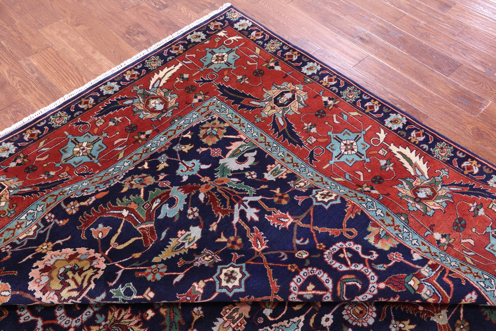 Blue Persian Fine Serapi Hand Knotted Wool Rug - 9' 0" X 12' 0" - Golden Nile