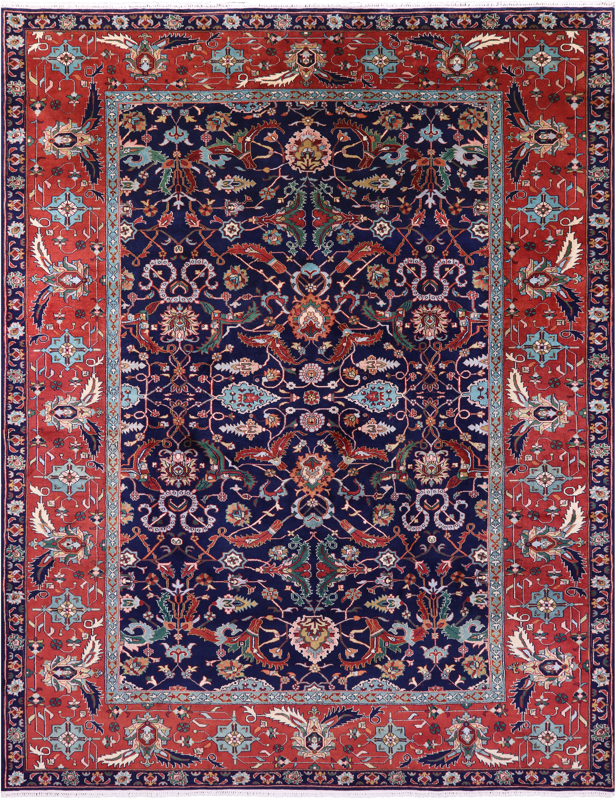 Blue Persian Fine Serapi Hand Knotted Wool Rug - 9' 0" X 12' 0" - Golden Nile