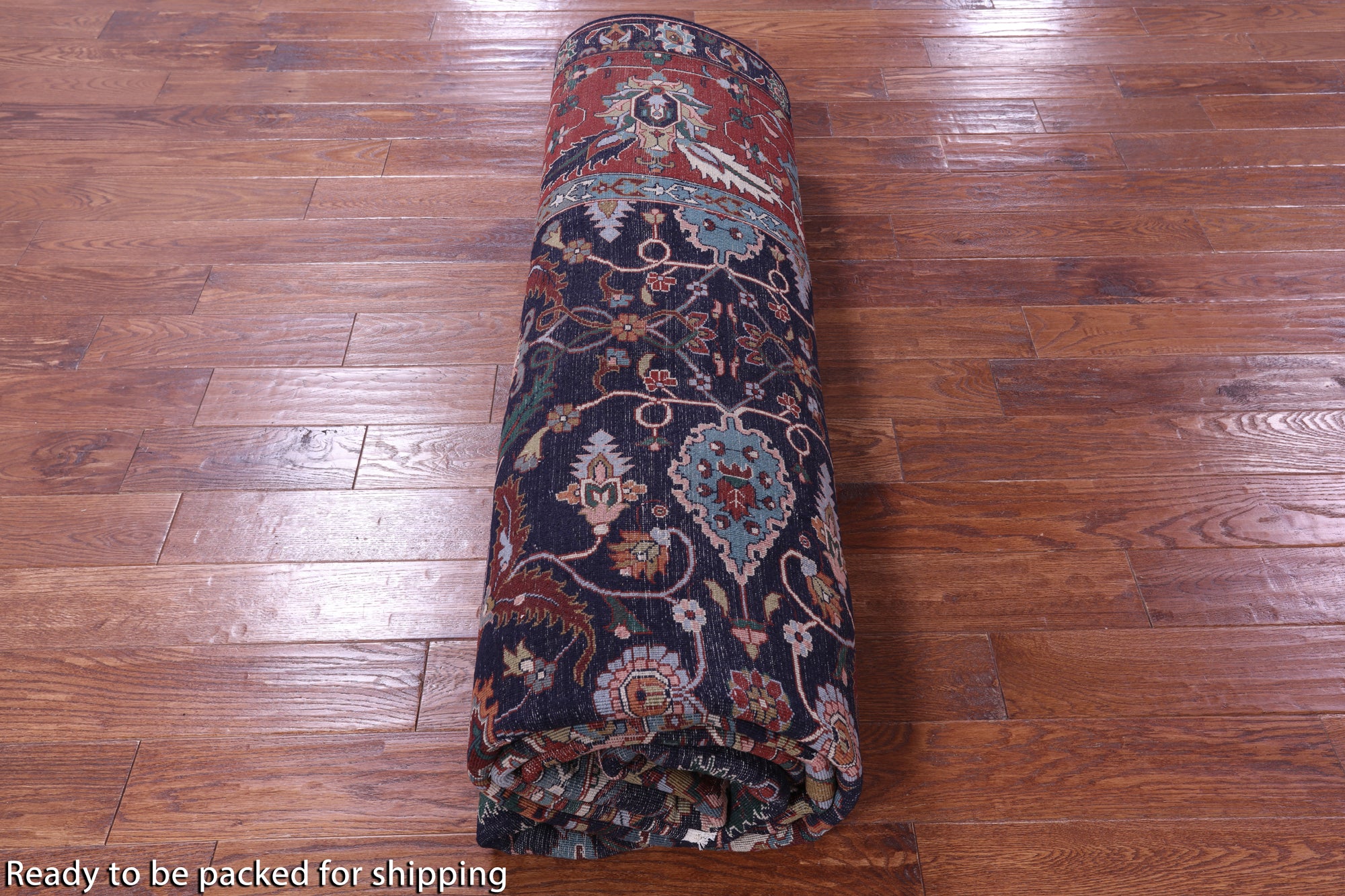 Blue Persian Fine Serapi Hand Knotted Wool Rug - 9' 0" X 12' 0" - Golden Nile