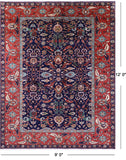 Blue Persian Fine Serapi Hand Knotted Wool Rug - 9' 0" X 12' 0" - Golden Nile