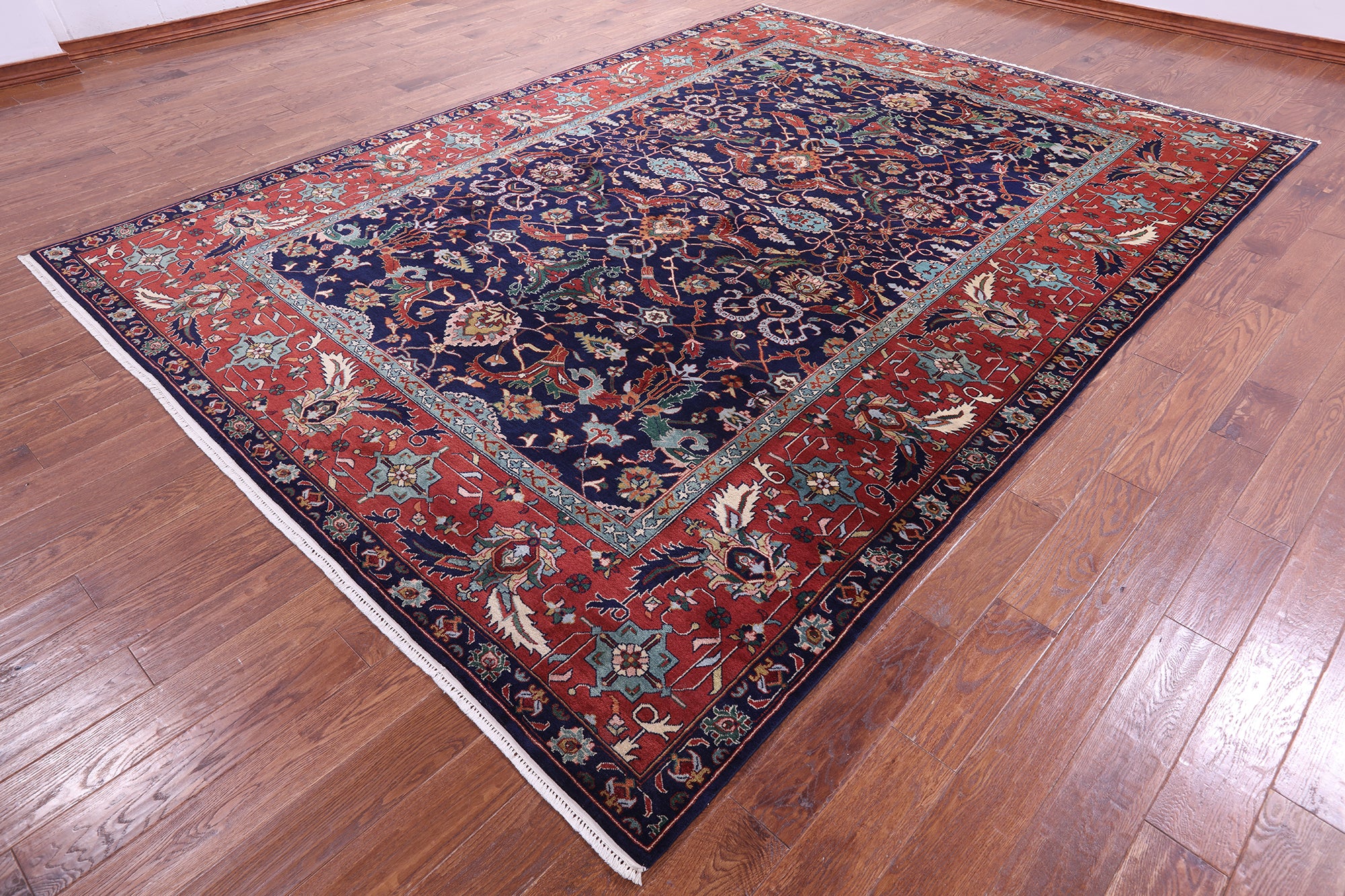 Blue Persian Fine Serapi Hand Knotted Wool Rug - 9' 0" X 12' 0" - Golden Nile