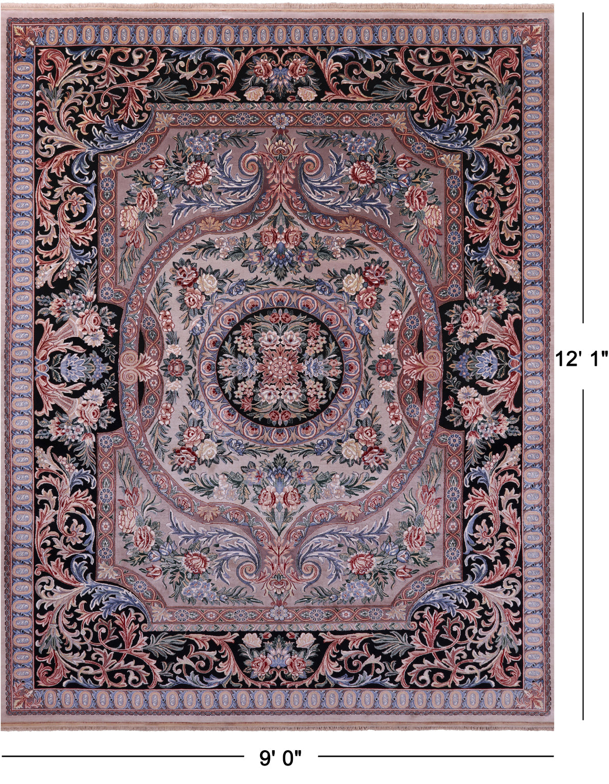 Grey/Black French Aubusson Hand Knotted Wool Rug - 9' 0" X 12' 1"