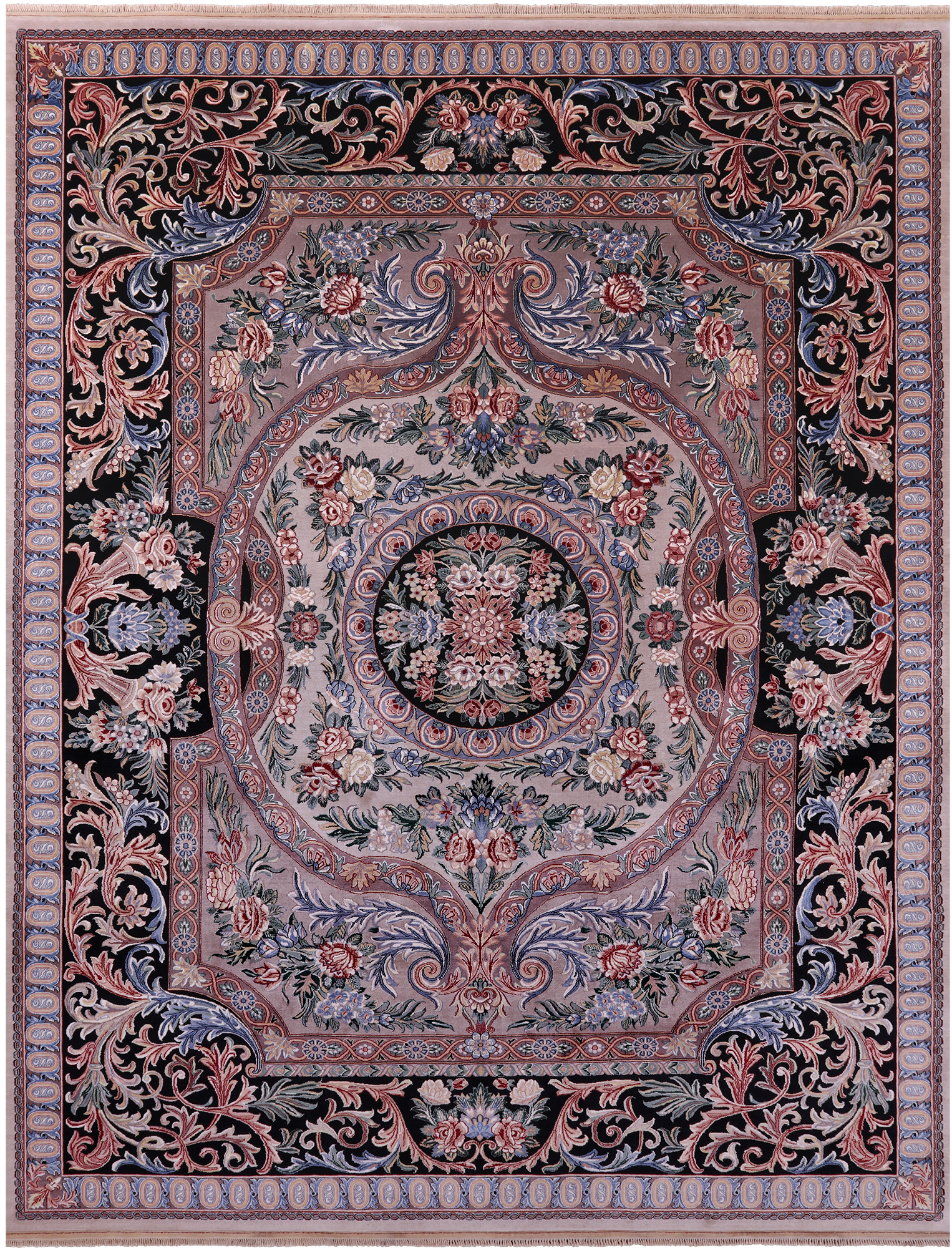 Grey/Black French Aubusson Hand Knotted Wool Rug - 9' 0" X 12' 1"