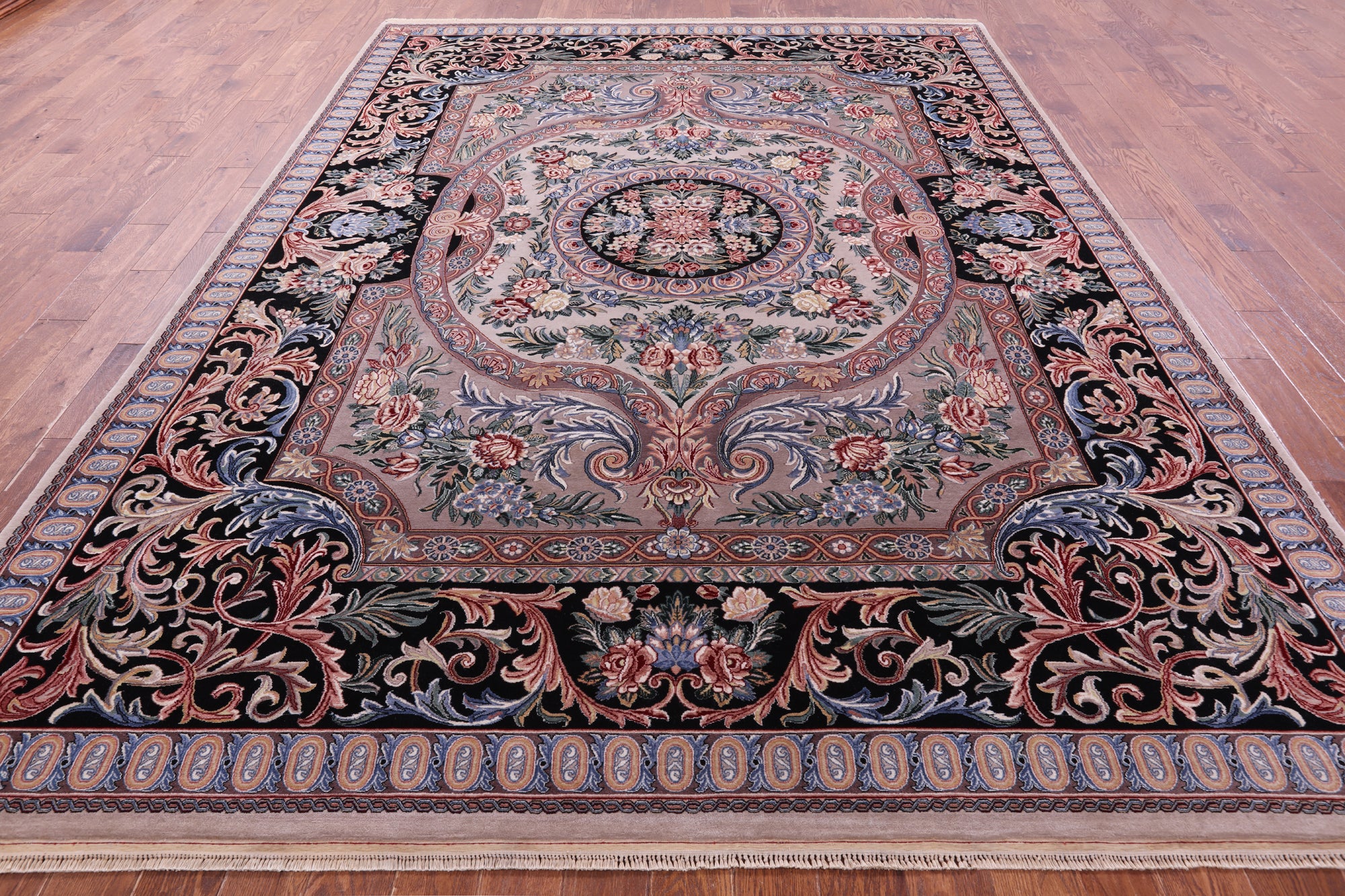 Grey/Black French Aubusson Hand Knotted Wool Rug - 9' 0" X 12' 1"