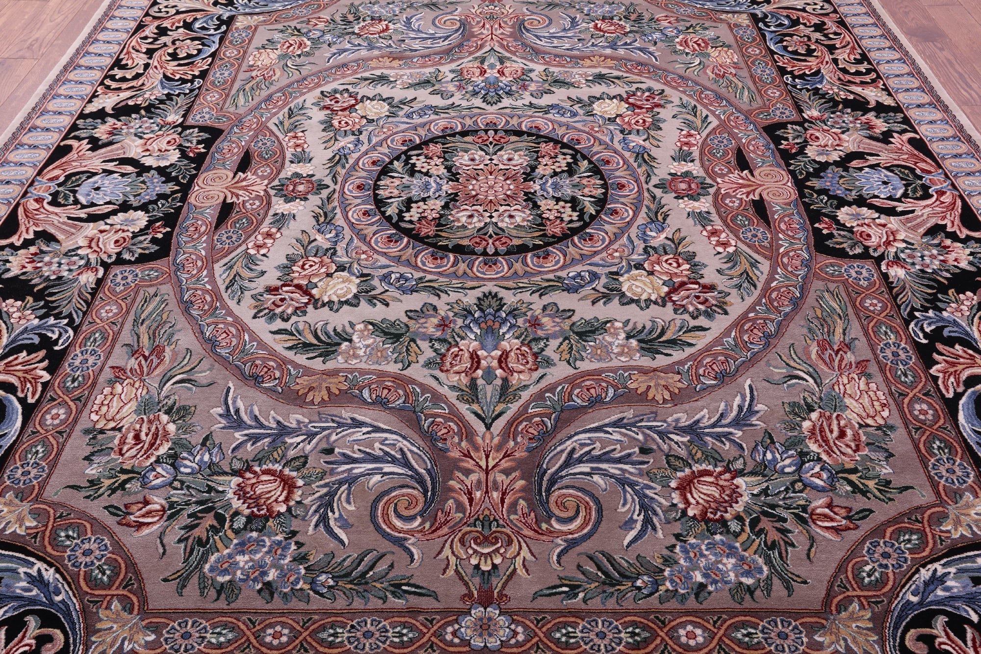 Grey/Black French Aubusson Hand Knotted Wool Rug - 9' 0" X 12' 1"