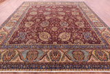 Red Antique Even Wear Persian Tabriz Handmade Wool Rug - 12' 2" X 13' 3" - Golden Nile