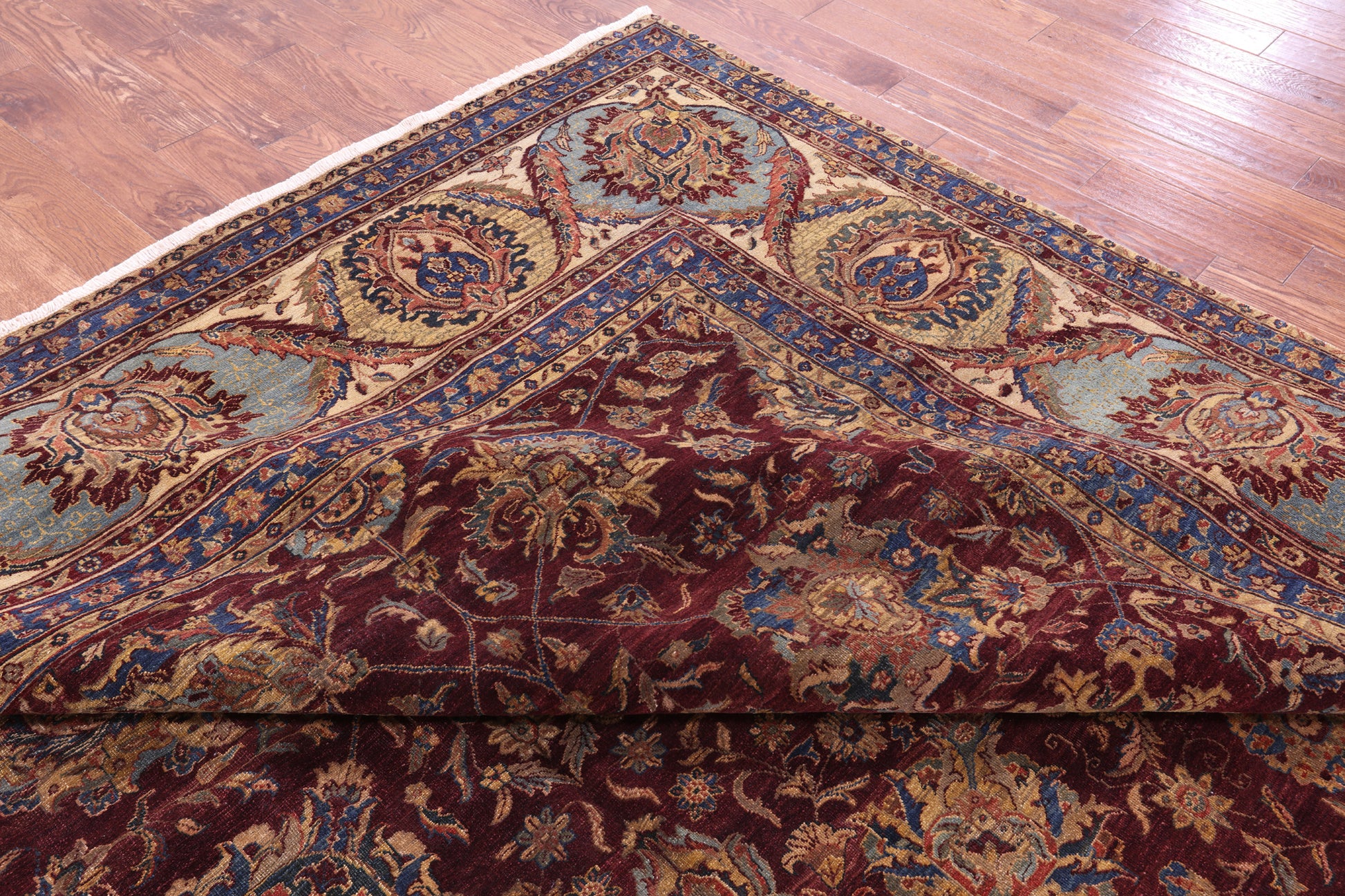 Red Antique Even Wear Persian Tabriz Handmade Wool Rug - 12' 2" X 13' 3" - Golden Nile