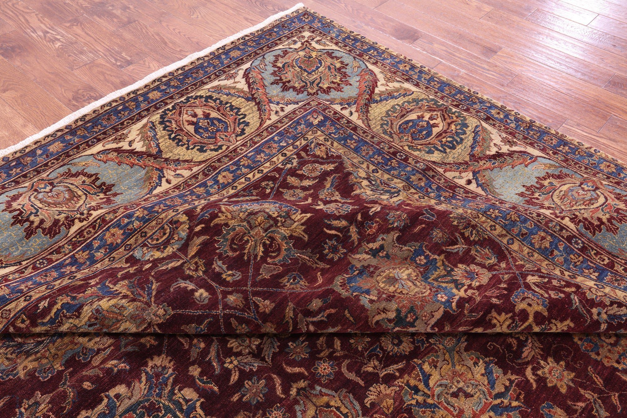 Red Antique Even Wear Persian Tabriz Handmade Wool Rug - 12' 2" X 13' 3" - Golden Nile