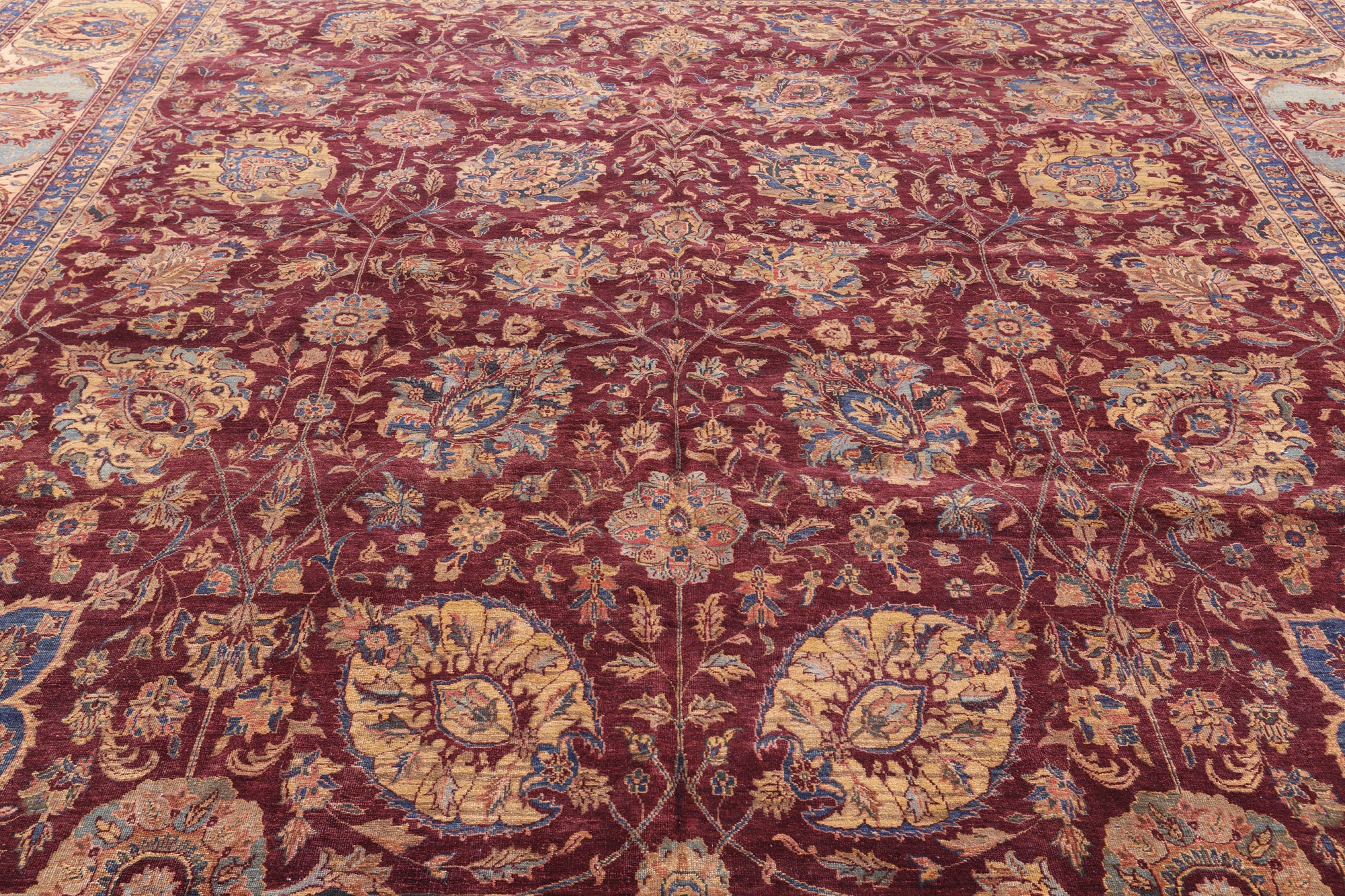 Red Antique Even Wear Persian Tabriz Handmade Wool Rug - 12' 2" X 13' 3" - Golden Nile