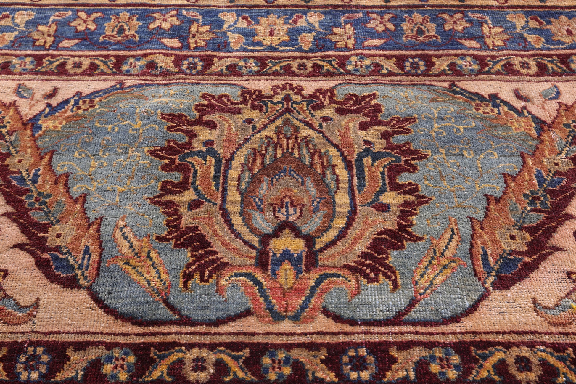 Red Antique Even Wear Persian Tabriz Handmade Wool Rug - 12' 2" X 13' 3" - Golden Nile