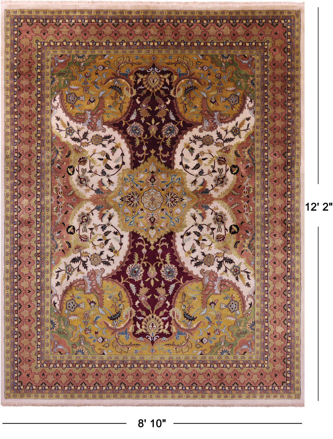 Persian Tabriz Hand Knotted Wool Rug - 8' 10" X 12' 2" - Golden Nile