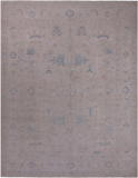 Ivory Washed Out Peshawar Hand Knotted Wool Rug - 9' 0" X 11' 9"
