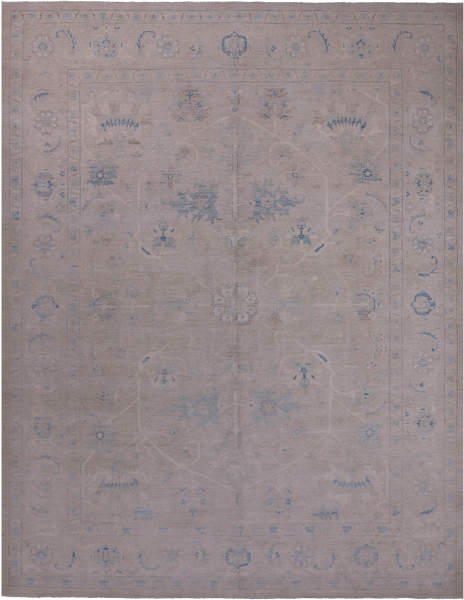 Ivory Washed Out Peshawar Hand Knotted Wool Rug - 9' 0" X 11' 9"