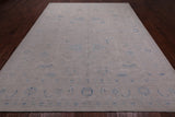 Ivory Washed Out Peshawar Hand Knotted Wool Rug - 9' 0" X 11' 9"