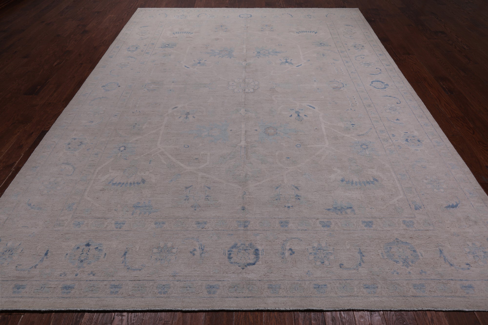 Ivory Washed Out Peshawar Hand Knotted Wool Rug - 9' 0" X 11' 9"