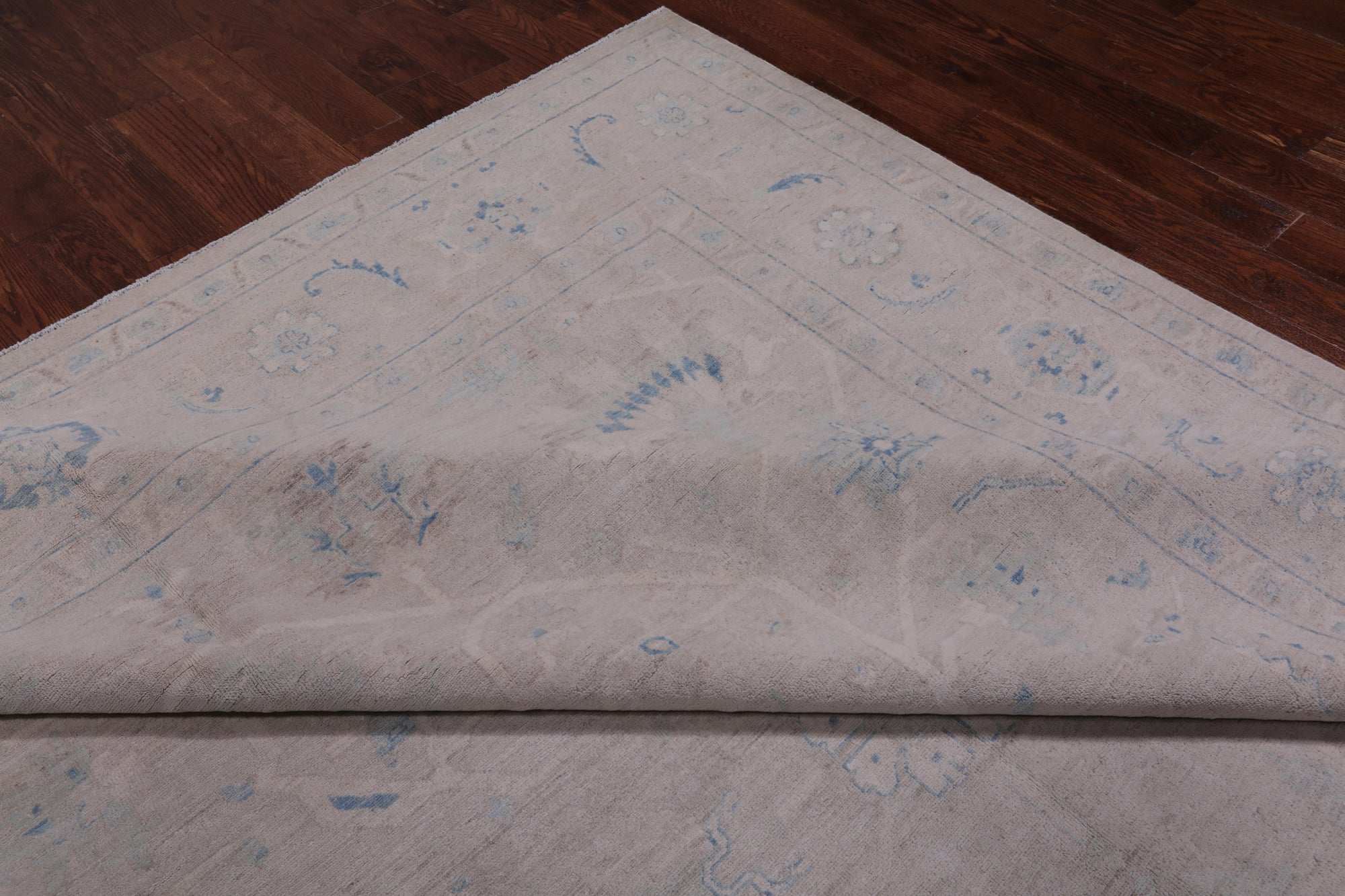 Ivory Washed Out Peshawar Hand Knotted Wool Rug - 9' 0" X 11' 9"