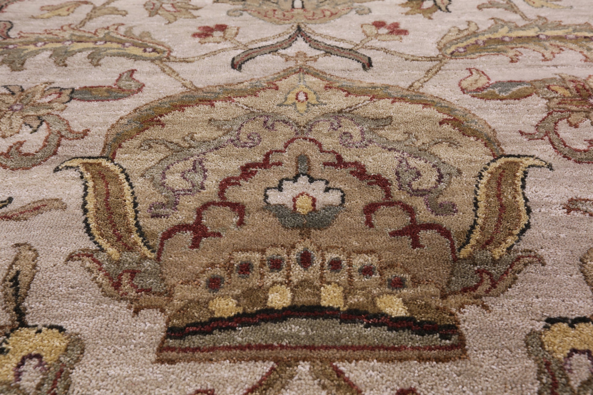 Ivory/Olive Green Border Persian Tabriz Handmade Wool Rug - 11' 8" X 15' 0" - Golden Nile