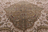 Ivory/Olive Green Border Persian Tabriz Handmade Wool Rug - 11' 8" X 15' 0" - Golden Nile
