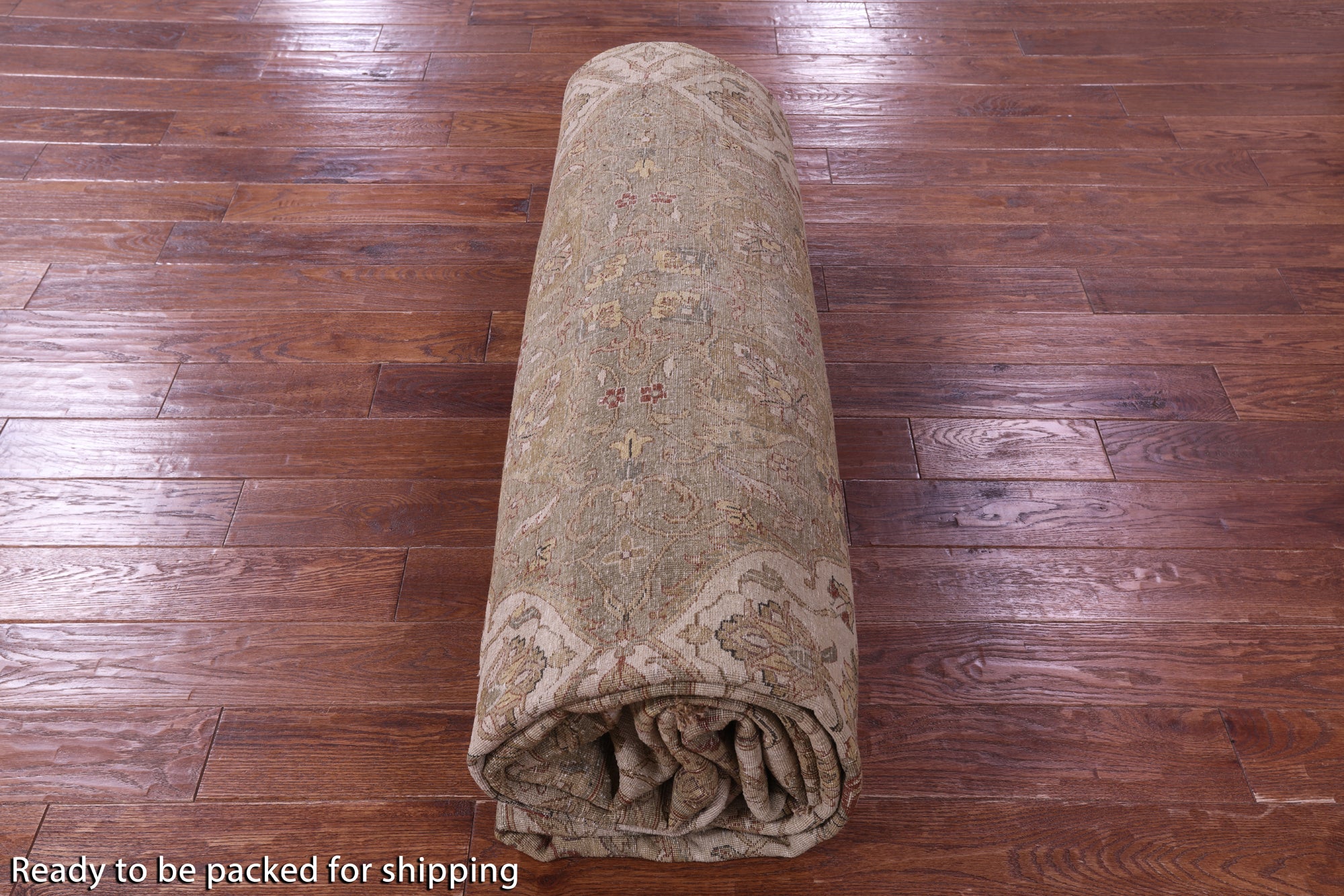 Ivory/Olive Green Border Persian Tabriz Handmade Wool Rug - 11' 8" X 15' 0" - Golden Nile