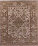 Ivory/Olive Green Border Persian Tabriz Handmade Wool Rug - 11' 8" X 15' 0" - Golden Nile