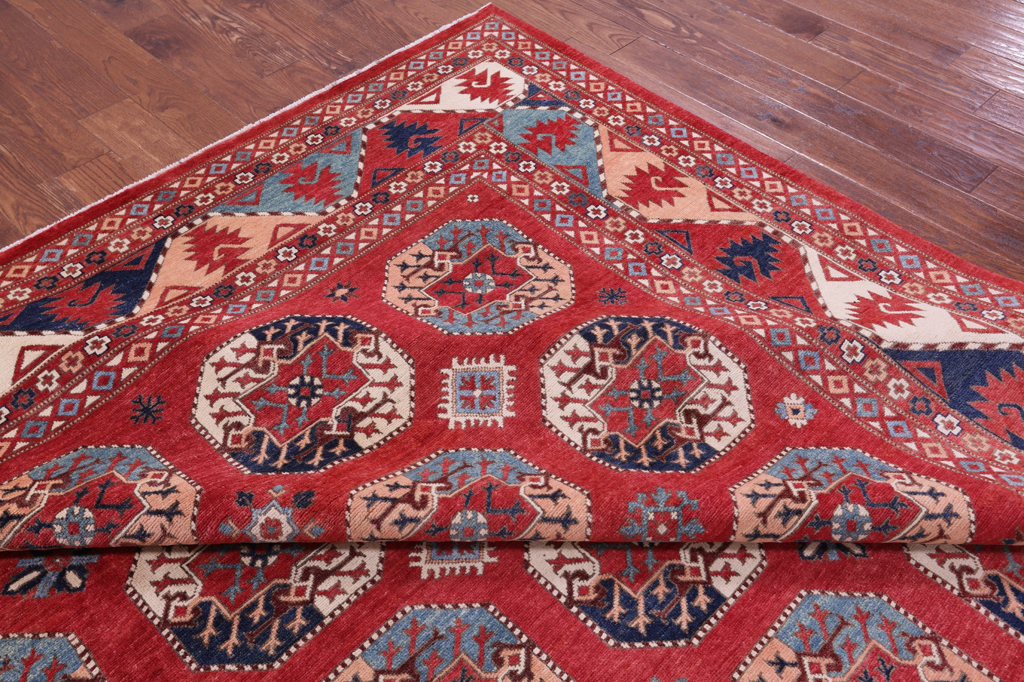 Red Turkmen Ersari Hand Knotted Wool Rug - 10' 1" X 13' 6" - Golden Nile
