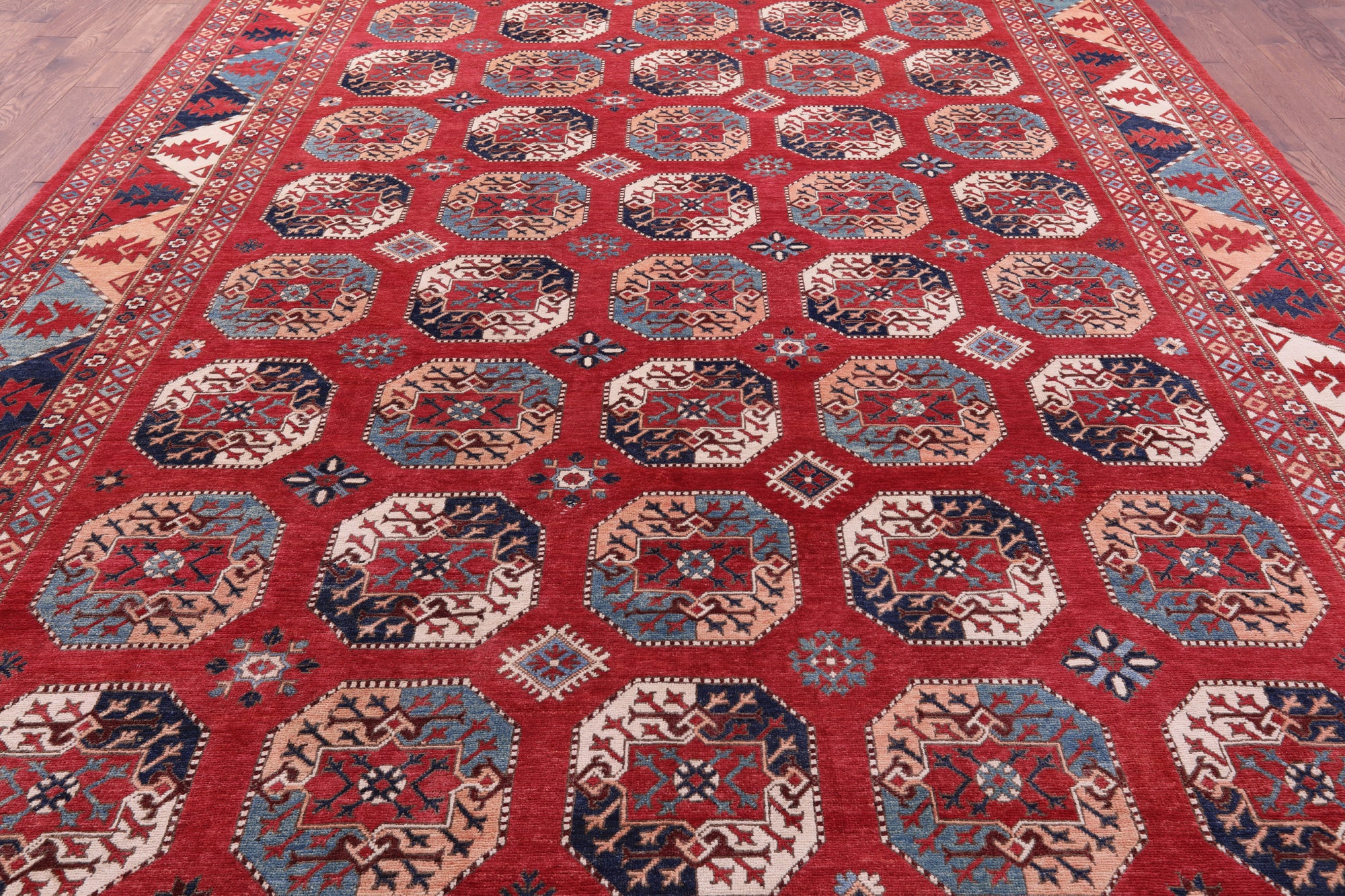 Red Turkmen Ersari Hand Knotted Wool Rug - 10' 1" X 13' 6" - Golden Nile