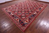 Red Turkmen Ersari Hand Knotted Wool Rug - 10' 1" X 13' 6" - Golden Nile