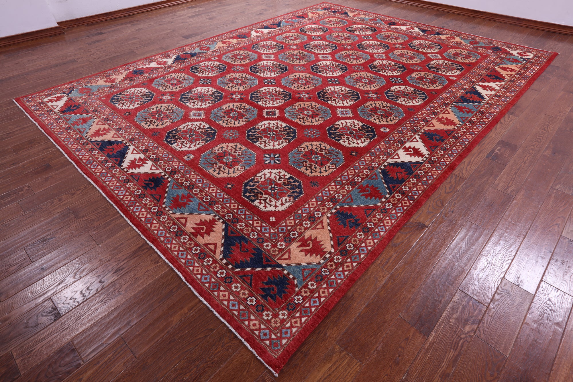 Red Turkmen Ersari Hand Knotted Wool Rug - 10' 1" X 13' 6" - Golden Nile