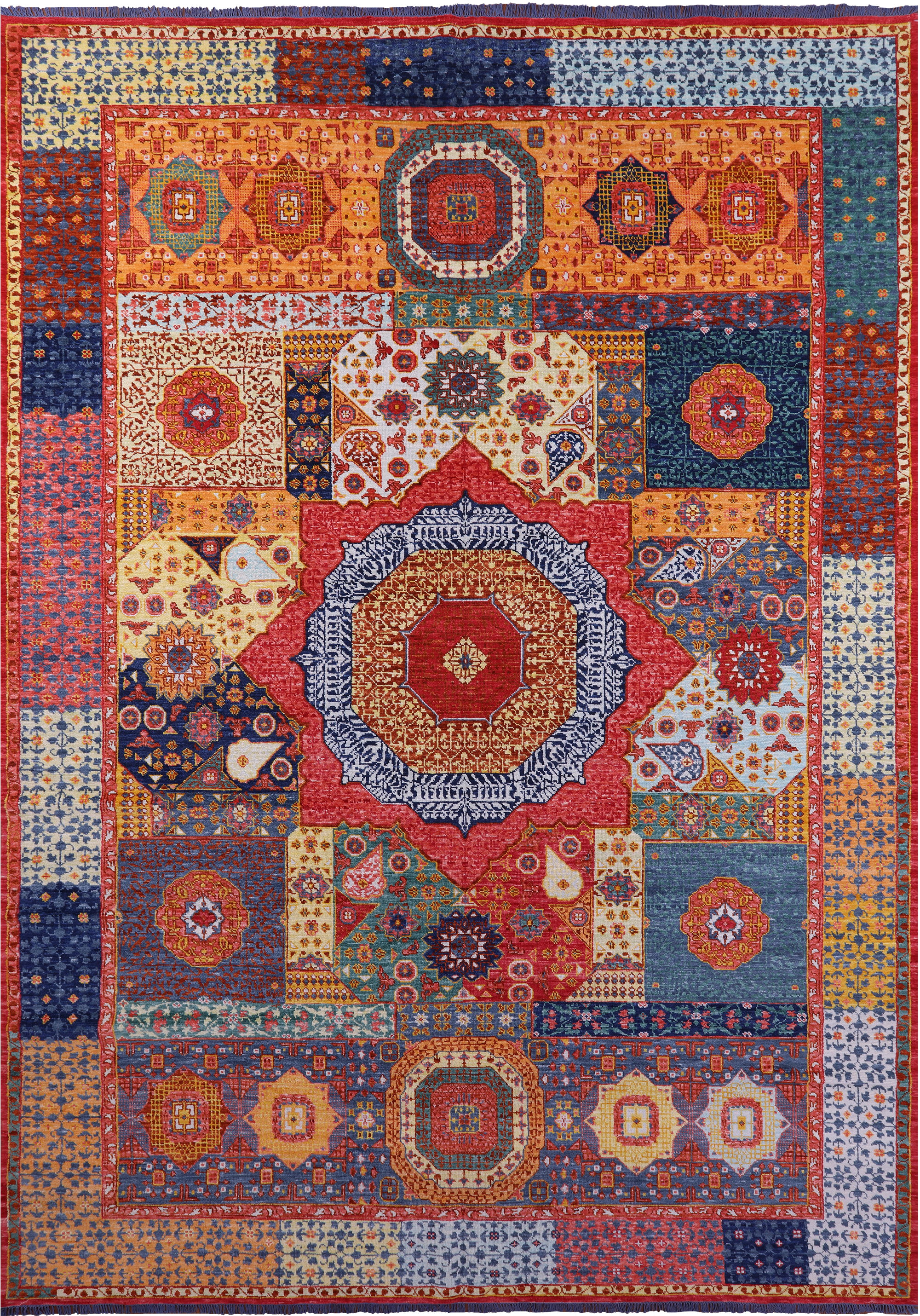 Geometric Persian Mamluk Hand Knotted Wool Rug - 12' 1" X 17' 10" - Golden Nile