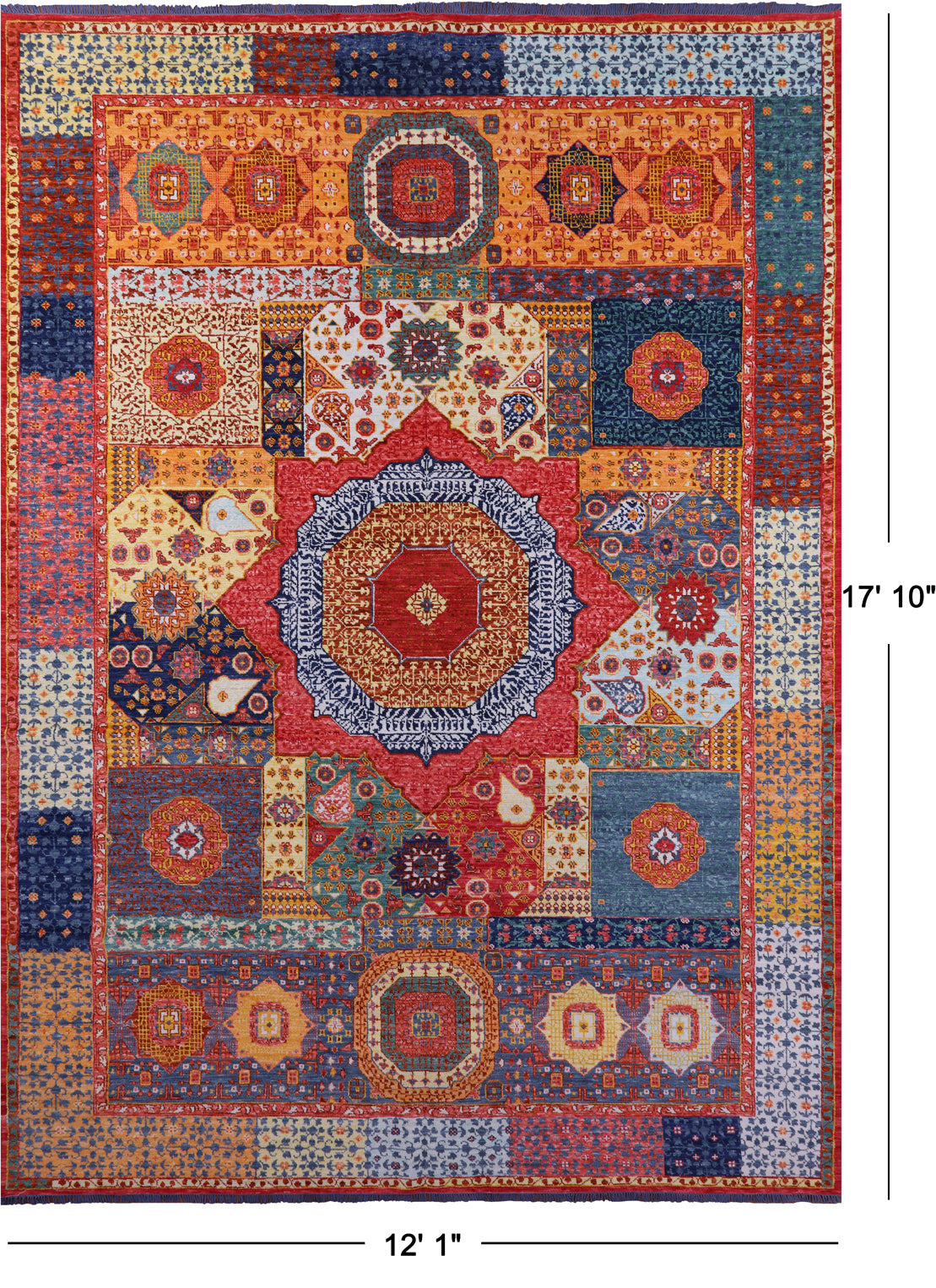 Geometric Persian Mamluk Hand Knotted Wool Rug - 12' 1" X 17' 10" - Golden Nile