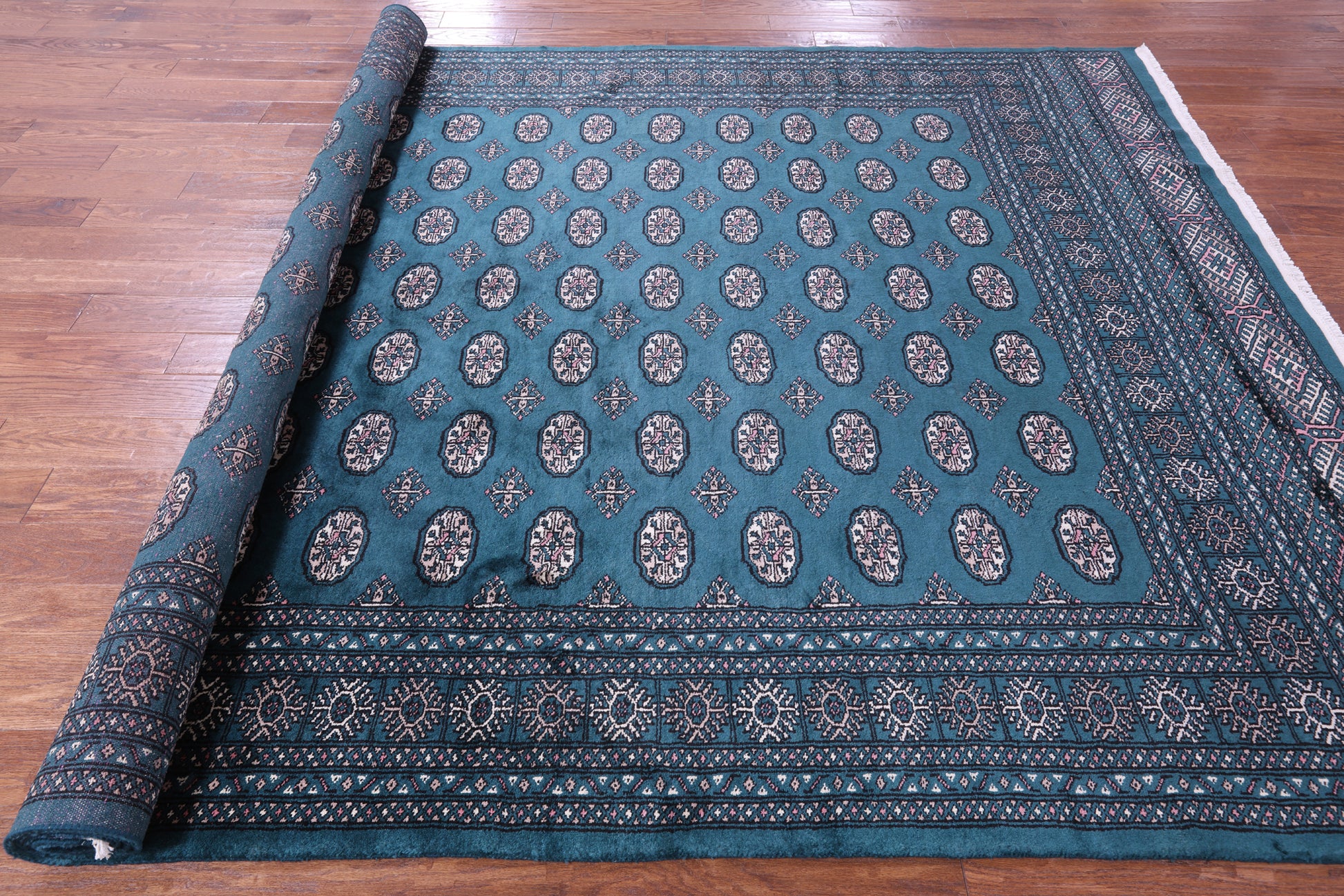 Green Bokhara Handmade Wool Rug - 8' 0" X 11' 0" - Golden Nile