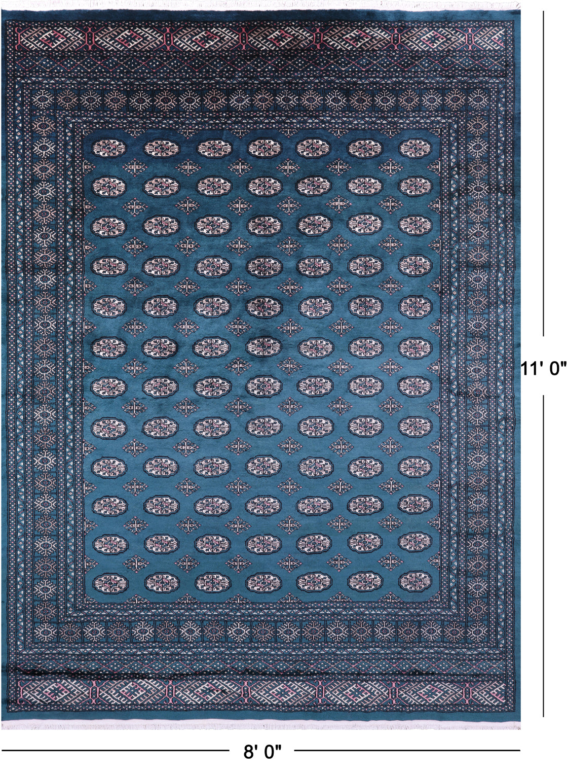 Green Bokhara Handmade Wool Rug - 8' 0" X 11' 0" - Golden Nile