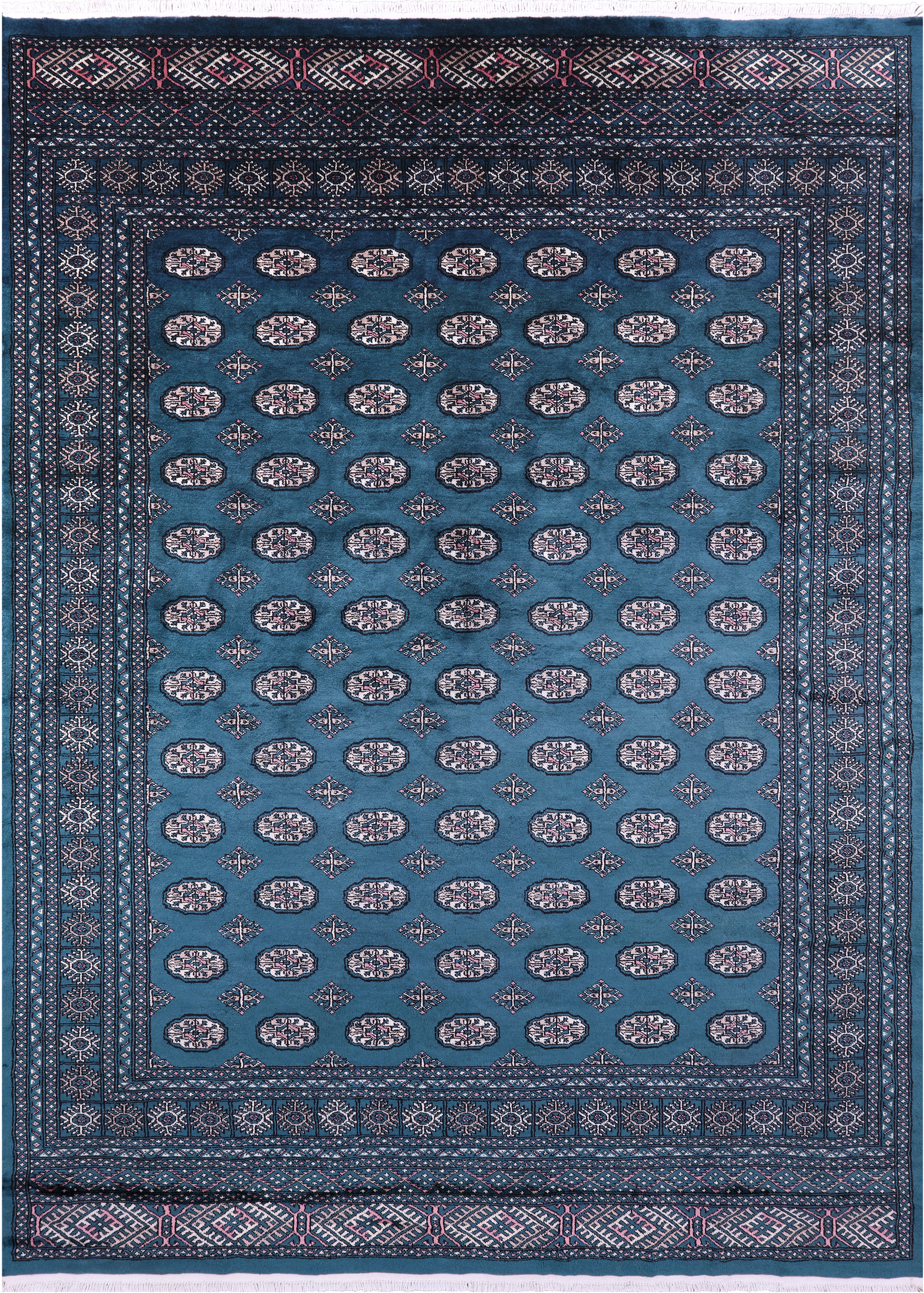 Green Bokhara Handmade Wool Rug - 8' 0" X 11' 0" - Golden Nile