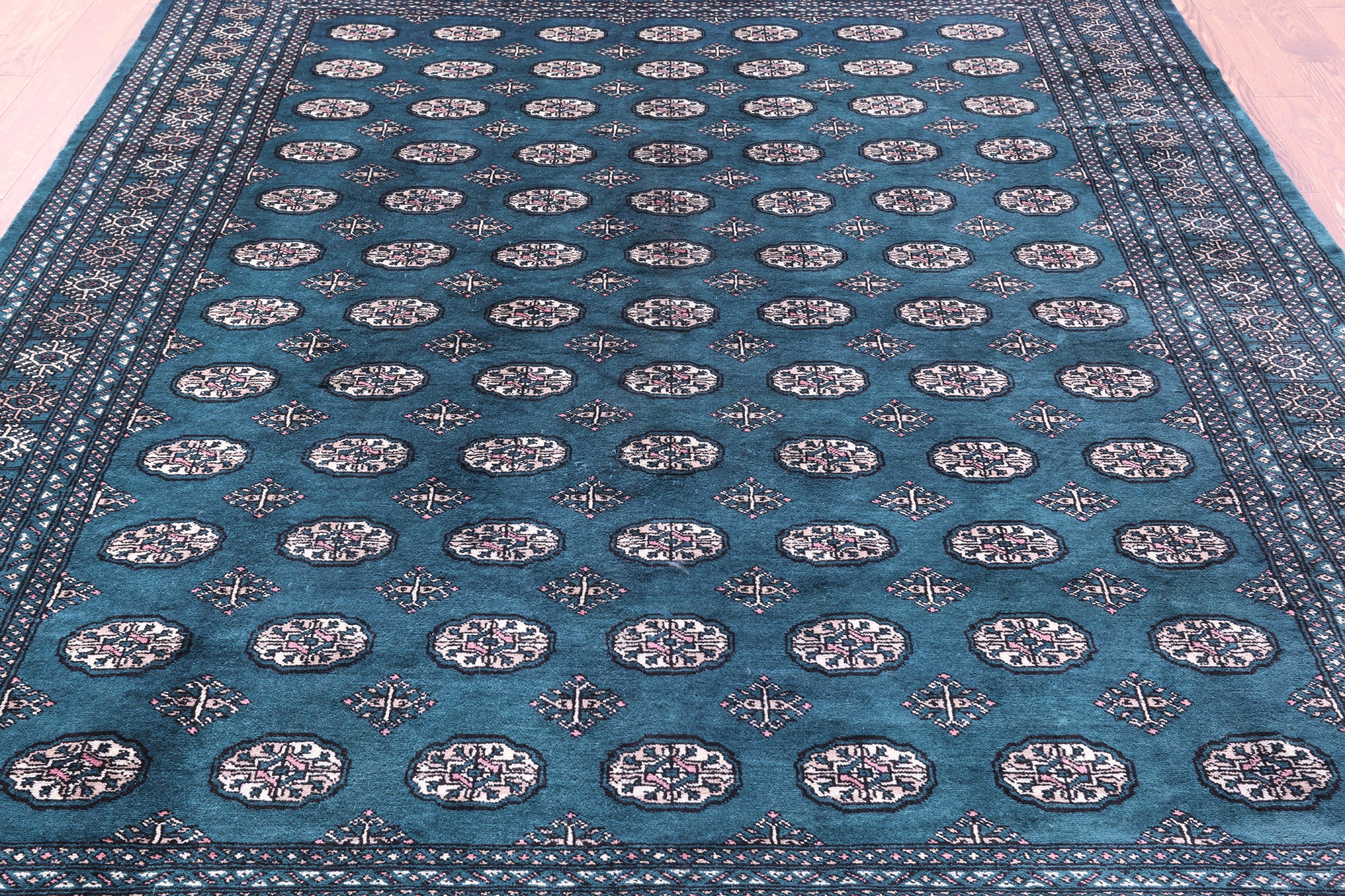 Green Bokhara Handmade Wool Rug - 8' 0" X 11' 0" - Golden Nile