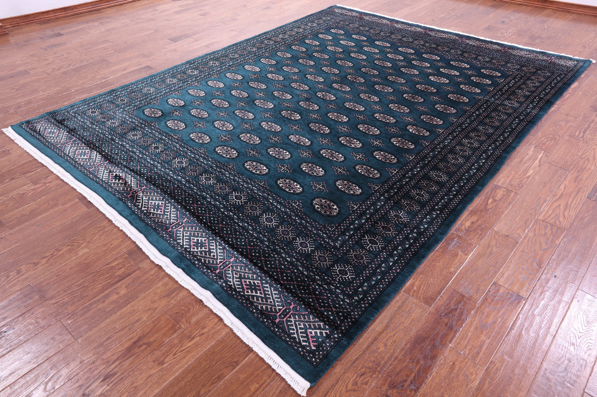 Green Bokhara Handmade Wool Rug - 8' 0" X 11' 0" - Golden Nile