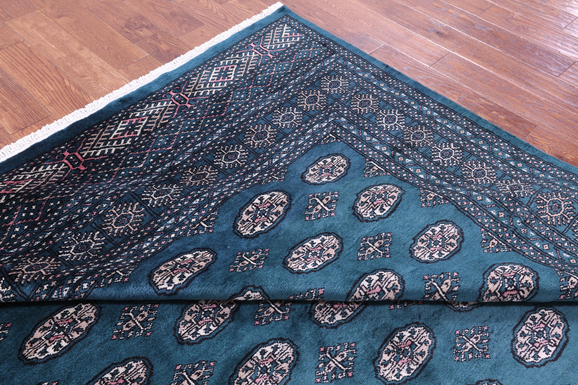 Green Bokhara Handmade Wool Rug - 8' 0" X 11' 0" - Golden Nile